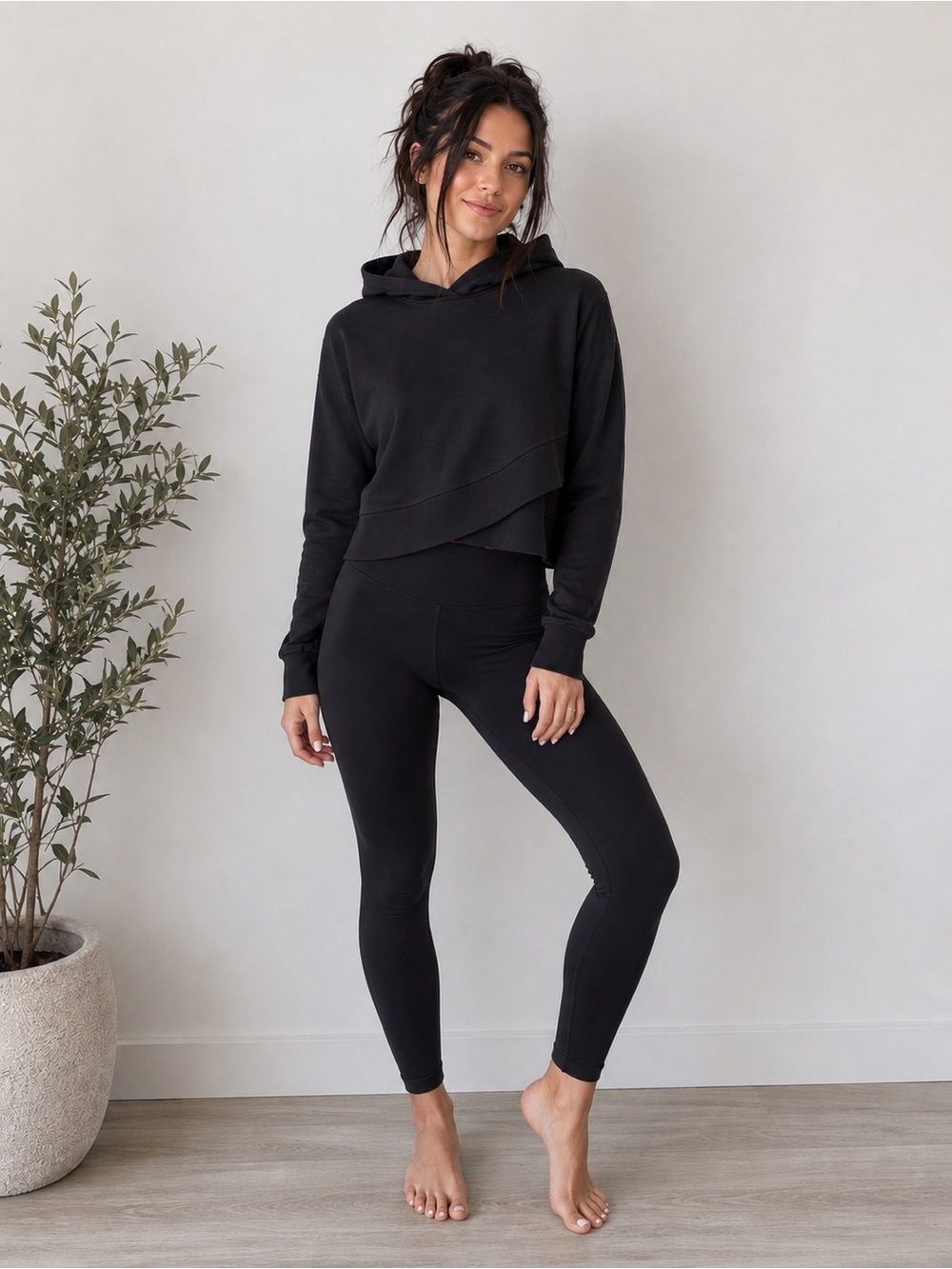 NUX Black Asymmetrical Cropped Hoodie